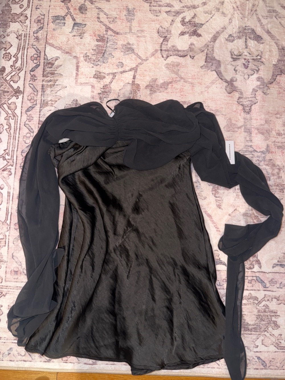 Princess Polly Black Strapless Satin Mini Dress with Chiffon Sleeves
